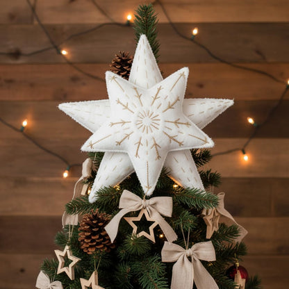TORAKIP Felt Star Christmas Tree Topper 8.7" x 8.7" (22 x 22 cm) – Soft White Tree Top Star Decoration, Lightweight Scandinavian Farmhouse Holiday Decor, Cozy Felt Christmas Tree Topper