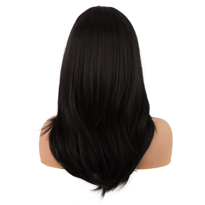 MapofBeauty 20 Inch/50 cm Long Layered With Bangs Straight Synthetic fiber Shoulder Length Hair for Daily Use or Party Wig (Black)