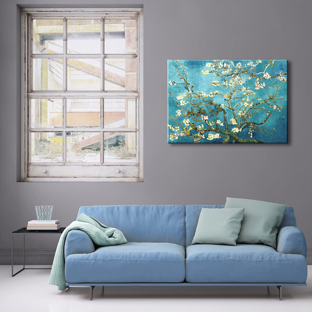 Wieco Art Framed Wall Art Canvas Prints of Almond Blossom by Vincent Van Gogh Paintings Reproduction Abstract Artwork for Wall Decor Golden Frame