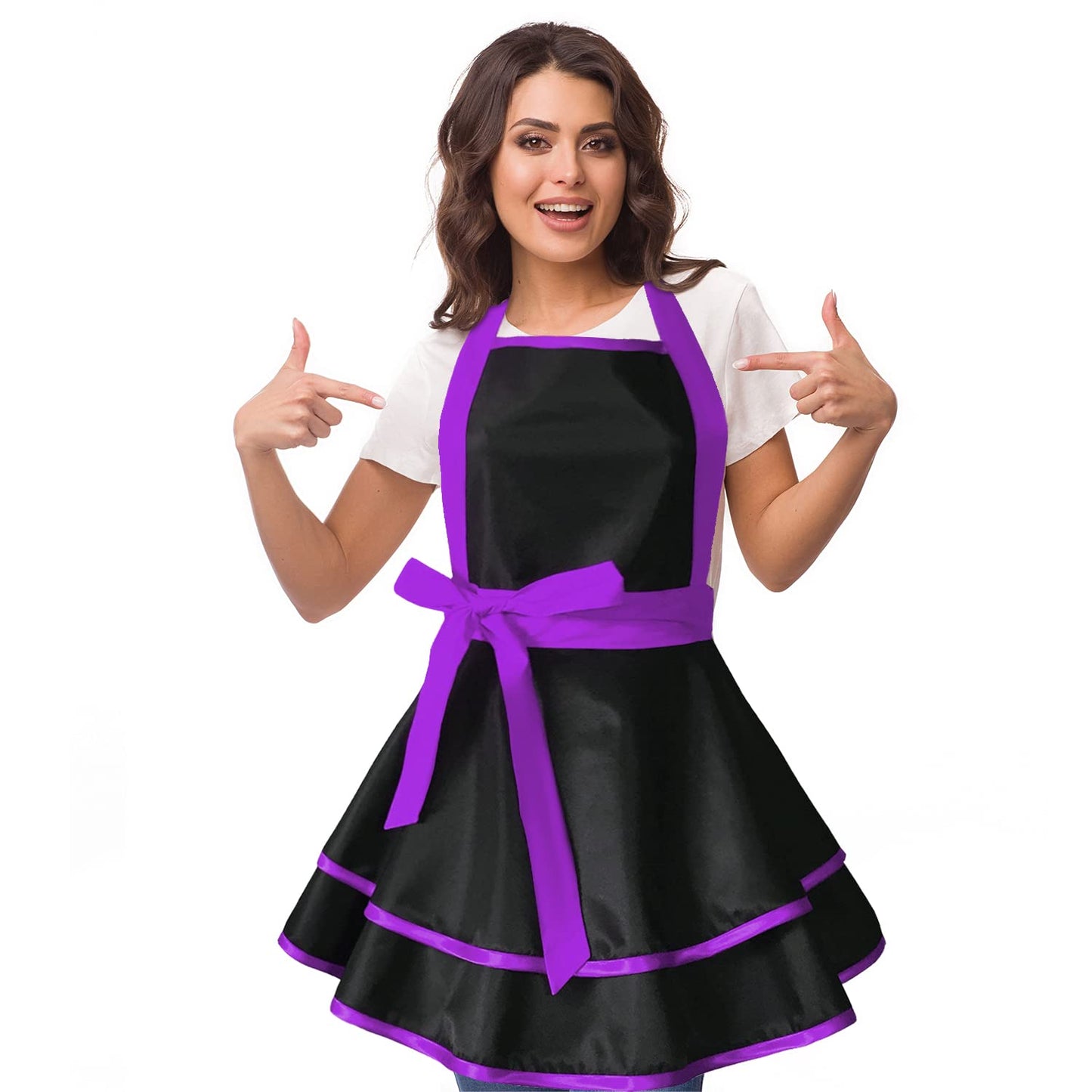 Violet Mist Cute Lovely Retro Aprons for Women Girls Lady Sexy Vintage Aprons Black Purple Vintage 50s Apron Halloween Christmas Apron Cooking Kitchen Ruffle Apron for Housewife Waitress Mother's Gift