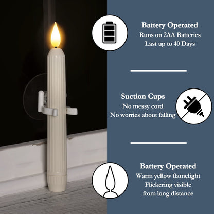 Homemory 6 Pcs Window Candles with Sensor Dusk to Dawn, Ivory Striped Candlesticks with Suction Cups, Roman Column Christmas Window Candle Battery Operated, Flameless Led Taper Candles for Windows