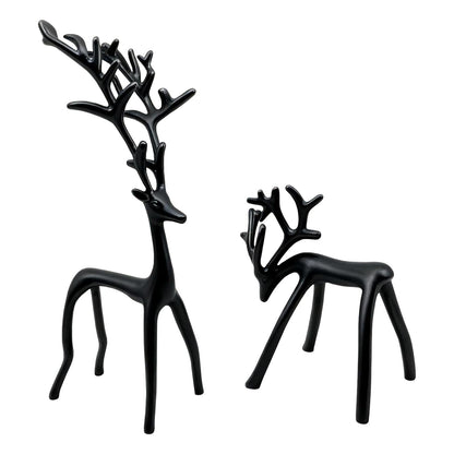 YUNLINGDADA Set of 2 Black Reindeer Christmas Decor, Christmas Decorations, Metal Reindeer Statues, Black Metal C-hristmas R-eindeer Figurine, Ideal for Mantel Living Room Bedroom Office