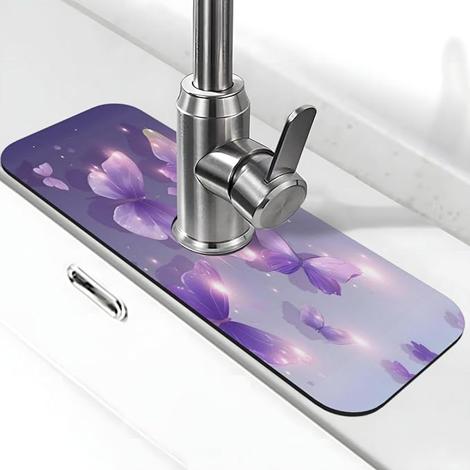 Purple Butterfly Kitchen sink faucet pad, strong water absorption, anti slip