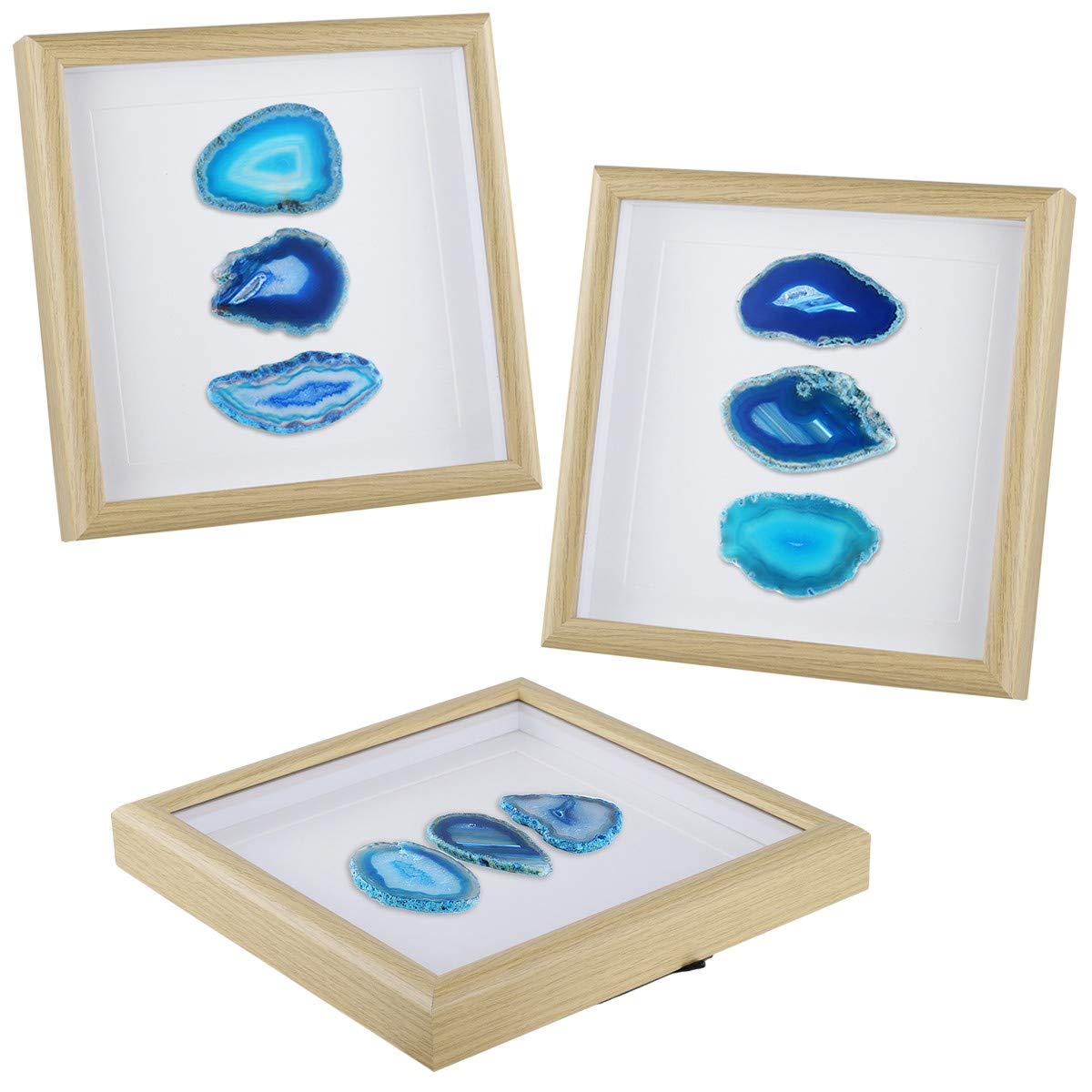 Rockcloud 8.8 inches Framed Agate Slice/Natural Agate Geode Gemstone Wall Decor Living Room Dorm Wedding Wall Art Table Top Display Home Decoration, Blue