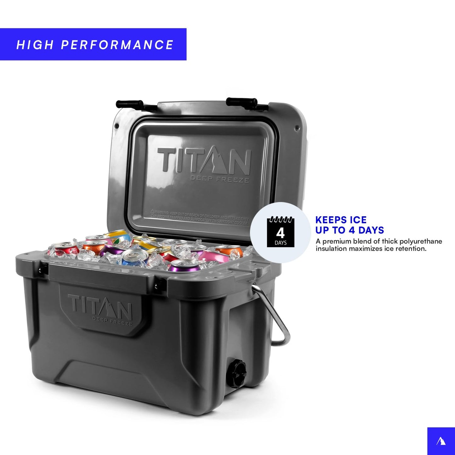 Titan Hard Ice Chest Cooler with Microban Protection - 20 Quarts (30 Can) Arctic Zone Cooler with Deep Freeze Insulation - Gray