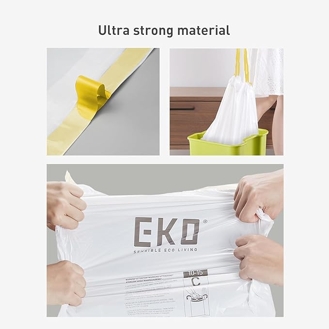 EKO 4 Gallon / 10-15 Liter, Extra-Strong Unscented Garbage Bags, Easy-Dispense