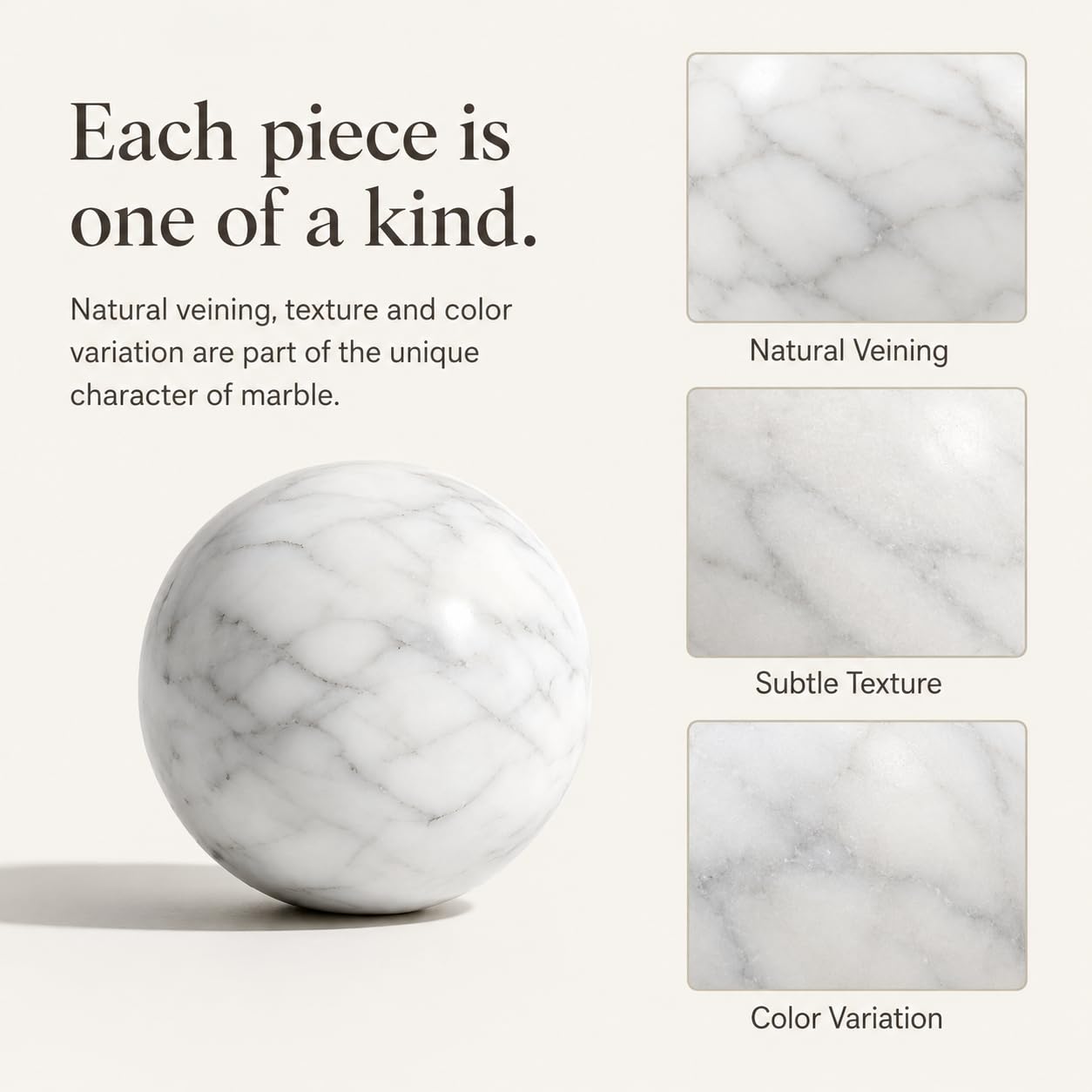 SIRIZEN-DIVING White Marble Decorative Sphere, 8cm Natural Stone Orb