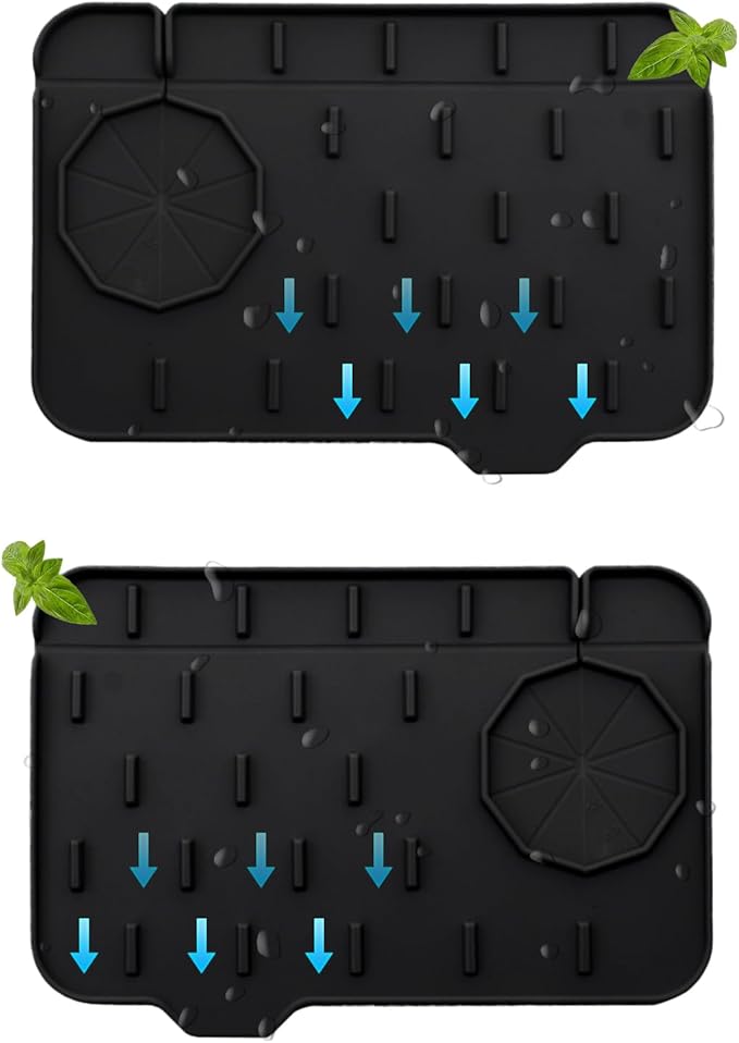 2 Pieces Black Faucet Guard & Draining Mat 8.3" Mini Splash Guard Faucet Handle