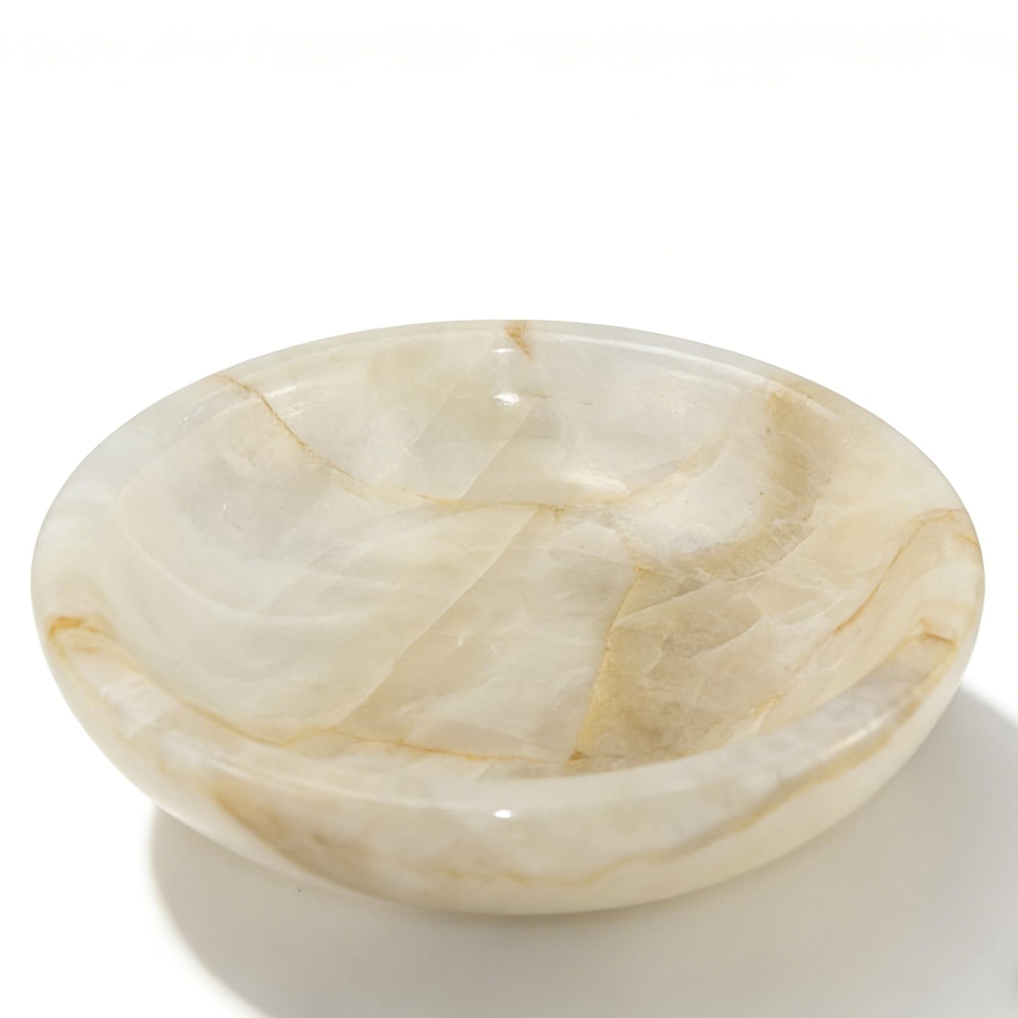 YeasHome Calcite Stone Bowl, D20 Natural Crystal Bowl for Decor - Hand Carved Decorative Bowl for Centerpiece, Coffee Table, Yoga Meditation, Gift Idea (Marbled Pattern)
