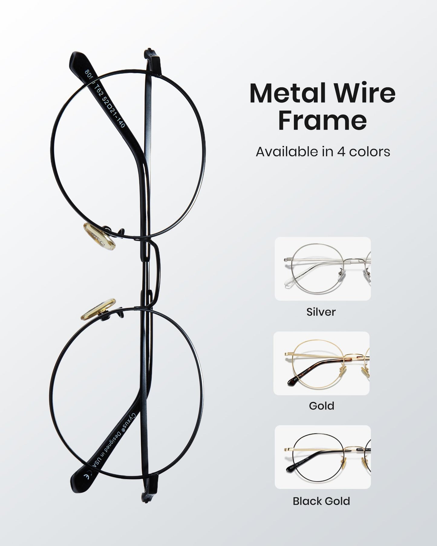 Cyxus Blue Light Glasses for Men Women Round Wire Frame UV Blocking Computer Glasses Clear Lens Metal Ultra Light Eyewear