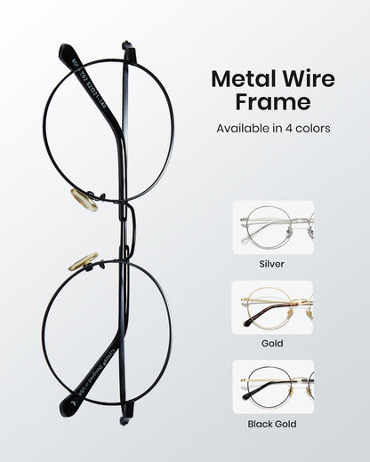 Cyxus Blue Light Glasses for Men Women Round Wire Frame UV Blocking Computer Glasses Clear Lens Metal Ultra Light Eyewear