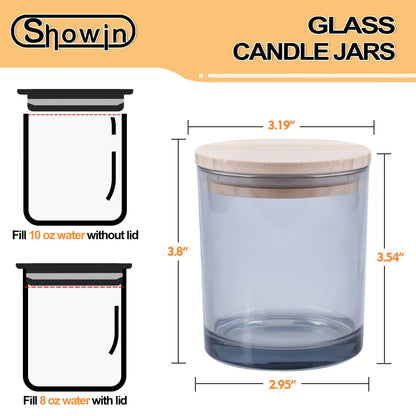 SHOWIN 10 OZ Thick Candle Jars for Making Candles 15 Pcs, Empty Jars with Wood Lids for Candle Making, Sample Container, Grey