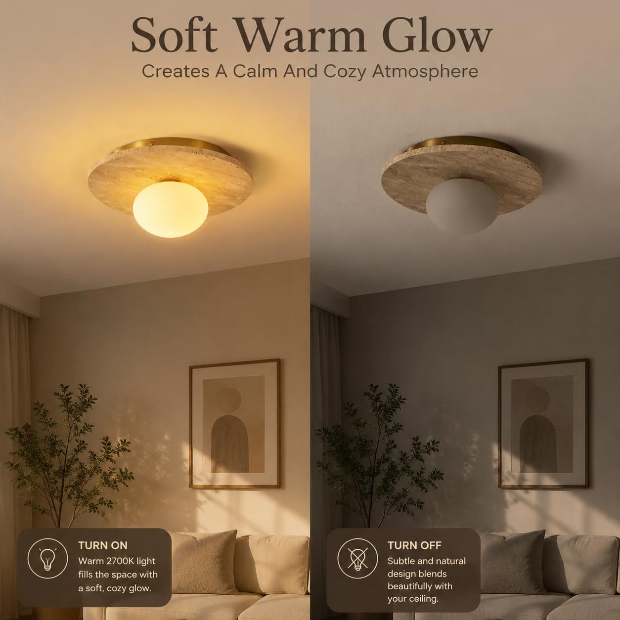 BCGMYLN Natural Travertine Ceiling Light, 12.6inch Modern Flush Mount Ceiling Light Fixture with Frosted Glass Globe, Stone Ceiling Lamp for Hallway Entryway Bedroom Bathroom,G9 Bulb Not Included