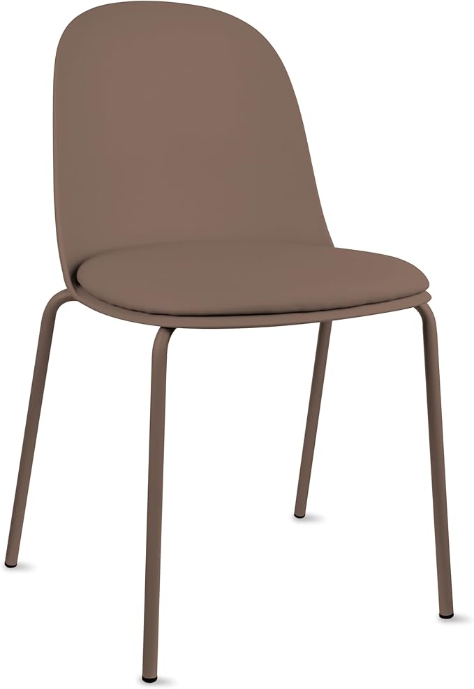 2xhome Parent Modern Stackable Armless Dining Chair | Plastic Shell Seat with Metal Legs | Indoor or Outdoor Use | Home Kitchen Patio (1, Brown, Padded Seat)