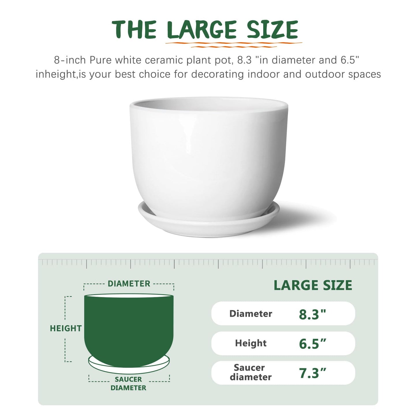 YUFDA Ceramic Plant Pots,White 5.5 Inch Flower Pots for Plants,Ceramic Planter with Drainage Holes,Indoor Planter Pots with Saucer,Outdoor Garden Pots (White, 4 Pack)