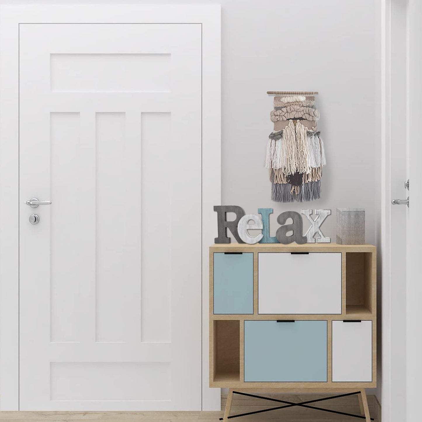 Linfevisi Wooden Relax Sign Aqua Hanging Block Letters Sign Rustic Freestanding Wood Word Decor Decorative Relax Table Sign Cutout Word Art Wall Decor (Relax)