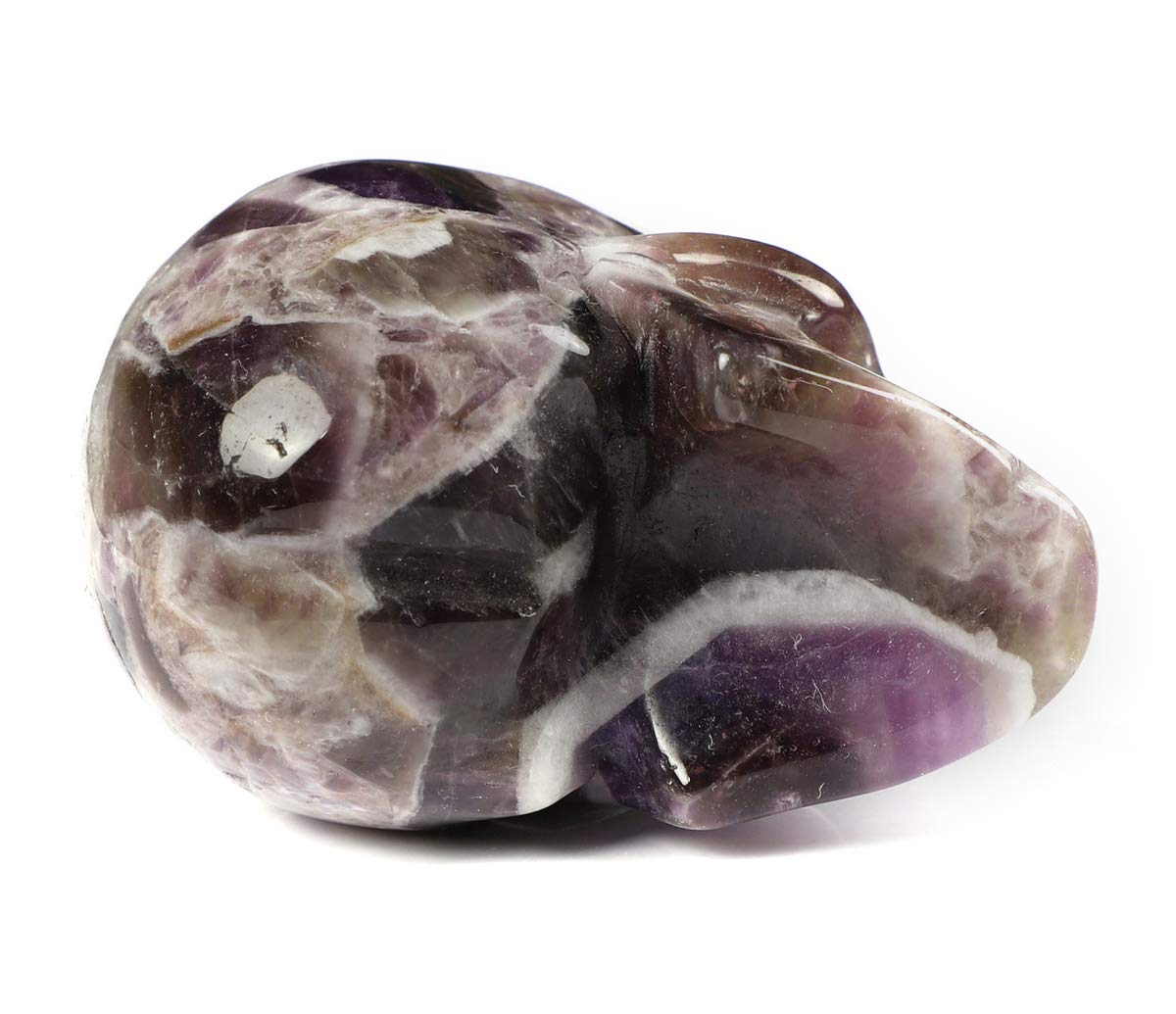 Skullis 2.0" Dream Chevron Amethyst Crystal Skull, Hand Carved Gemstone Fine Art Sculpture, Reiki Healing Stone Statue.1407