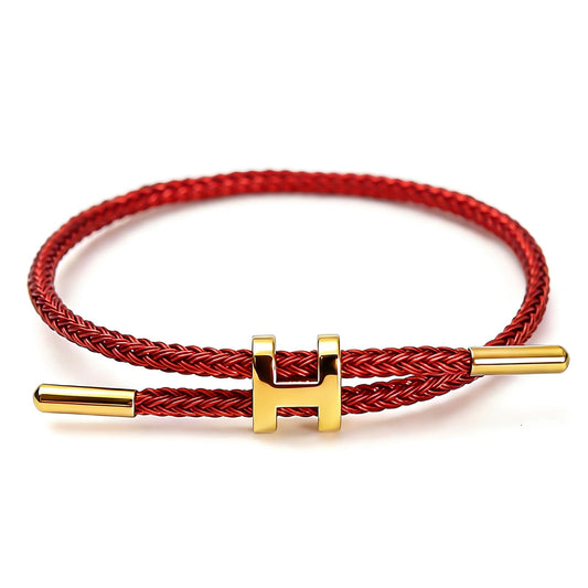 PPbuky Steel Bracelet Link, Adjustable H-shape Wire Rope Bracelet, Lucky Jewelry with Titanium Buckle for Birthday, Valentine's, Graduation, Fashion Gift for Women, Men, Lovers, Friends, Red