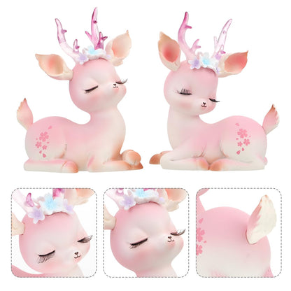 Garneck 2Pcs Pink Resin Deer Ornaments Mini Cartoon Deer Figurines for Car Dashboard Decor Christmas Figurines Home Office Desk Bedroom Study Table Seasonal Decor