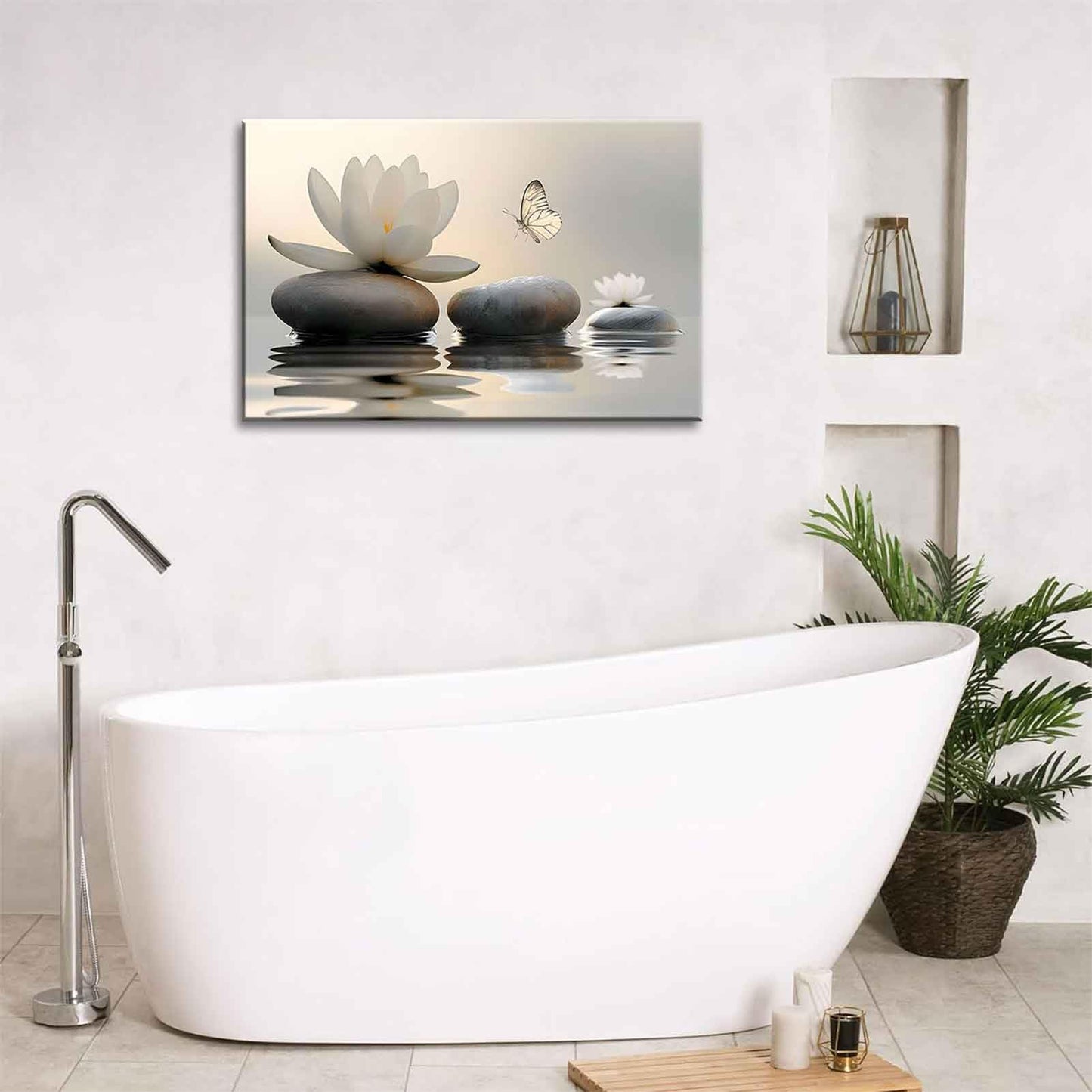 Zen White Lotus Canvas Wall Art Bathroom Decor Painting Pictures Living Room Meditation Spa Posters Prints for Modern Spiritual Yoga Bedroom Decoration Ready to Hang