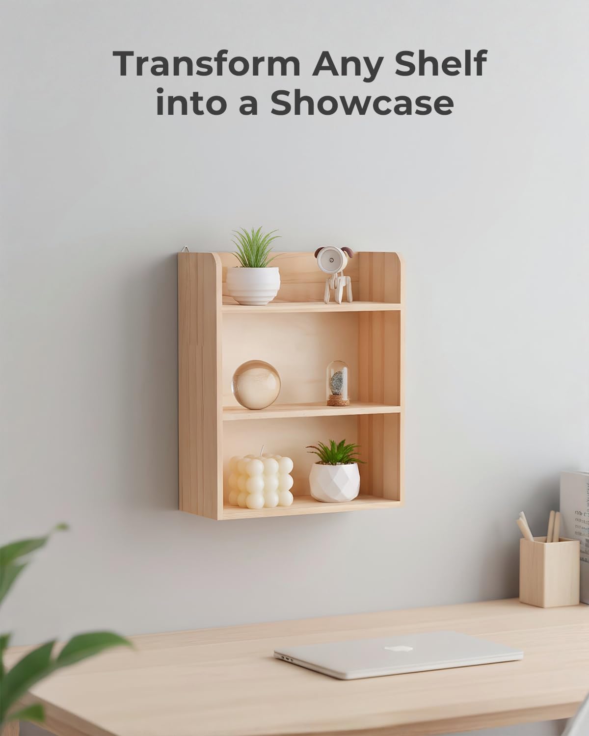 Bahhatii 3-Tier Trinket Shelf, 10" x 12" Small Display Shelf for Wall or Countertop, Solid Wood Knick-Knack Shelf for Collectibles, Crystals & Spice Village Storage, Natural Unfinished, DIY Stain