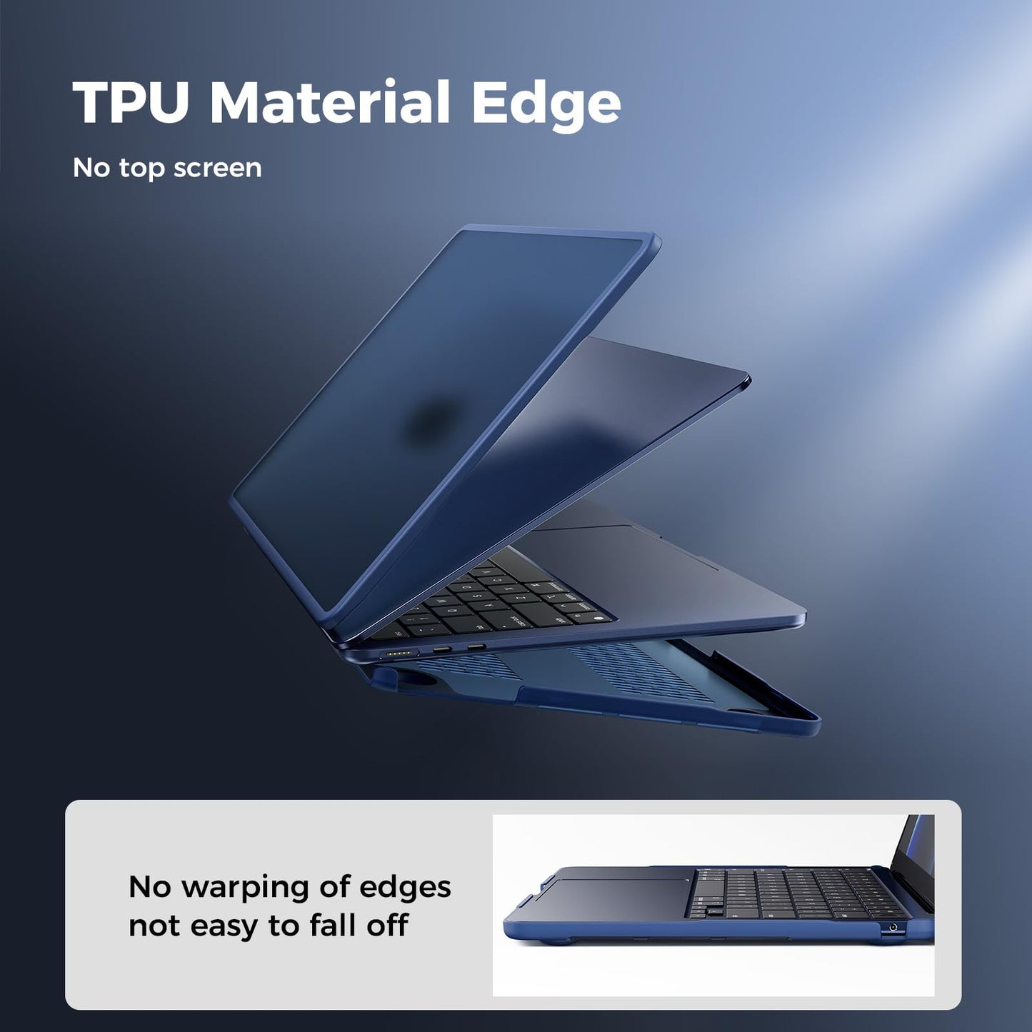 BlueSwan TPU Frame Case Compatible for MacBook Air 13 inch M4 M3 M2 2025 2024 2022 (A3240 A3113 A2681) Anti-rupture Anti-fingerprint Matte Hard Shell Cover Mac 13,6" - (Blue Edge) Frosted Midnight