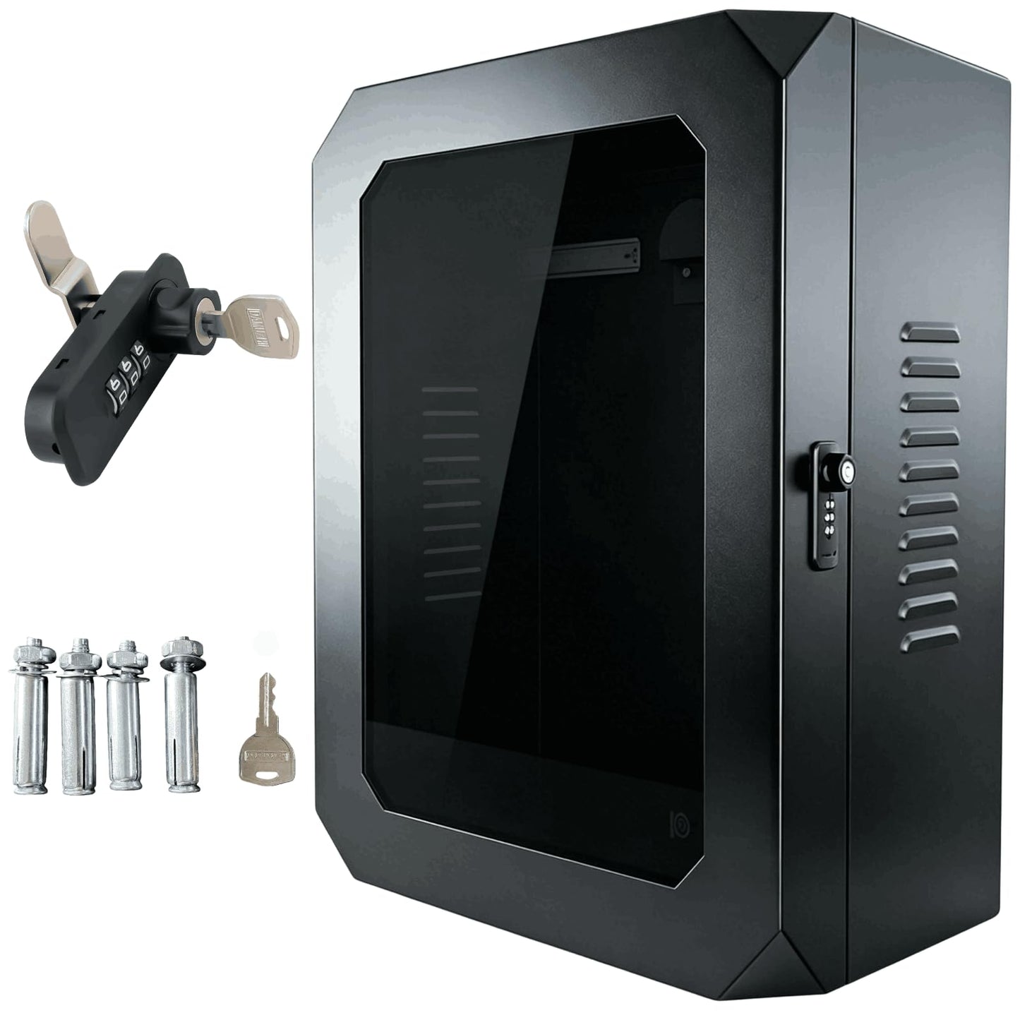 HAVXJAN EV Charger Enclosure Wall Box with Lock, Wall Charging Station Box Indoor/Outdoor, Tempered Glass Front Panel,Visible, Easy to Install, Black