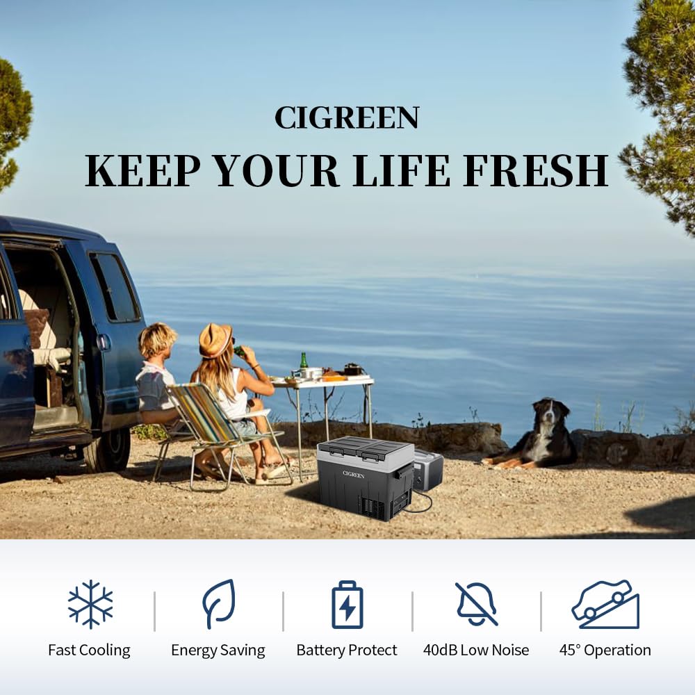 CIGREEN 12V Car Refrigerator 38 Quart (36L) Portable Refrigerator Dual Zone Two Doors -4℉-50℉ Electric Cooler Car Fridge Portable Freezer with 12/24V DC for RV Camping Travel Truck Outdoor Home use
