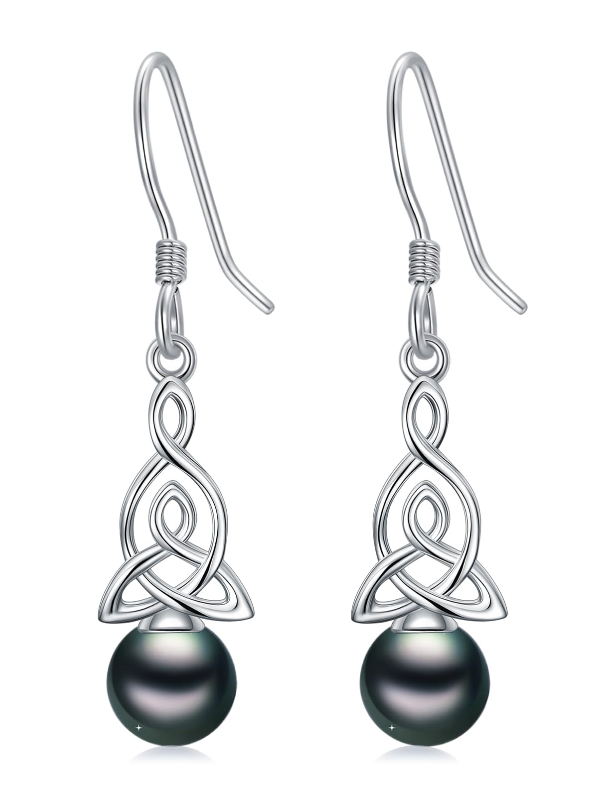 KANNSOAR Tahitian Black Pearl 6MM AAAA 18K White Gold Plated Sterling Silver Dangle Drop Earrings for Women Wife Mom Girlfriend Sister Jewelry Gift for Graduation Wedding Anniversary Birthday