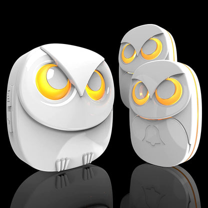 Wireless Doorbell, Cute Owl Doorbell Weatherproof IP55 Outdoor Remote Push Button- 1000 Feet Long Wireless Range, 1 Receiver + 1 Transmitter, Black
