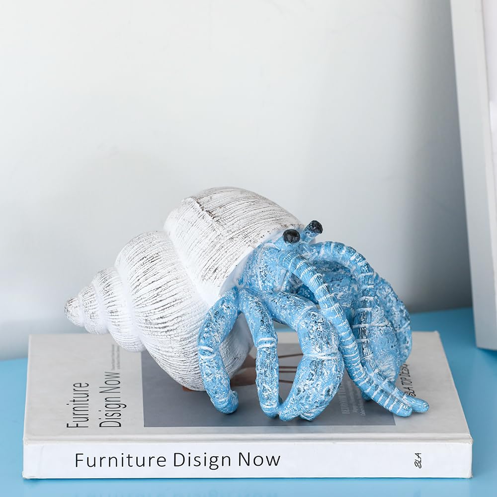 SUYNYBHF Beach Decor Coral Reef Decor, Blue Hermit Crab Figurine, Resin Sculpture, Home Office Desk Statue, Bathroom, Living Room or Seaside Villa Decor Gift