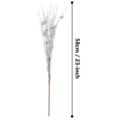 KI Store Silver Christmas Picks Sprays Set of 20 Glittered Twigs Decor for Christmas Tree Decoration Topper Floral Arrangement