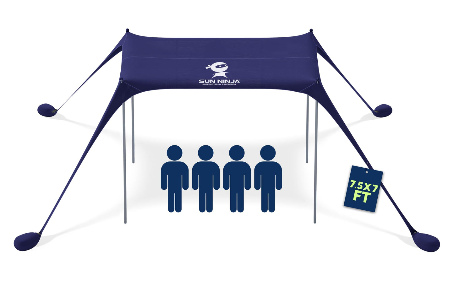 SUN NINJA Beach Tent Sun Shelter UPF50+ - Easy Pop Up Beach Canopy - Outdoor Shade for Camping Trips, Fishing, Backyard Fun Picnics - Sand Shovel, Ground Pegs & Stability Poles