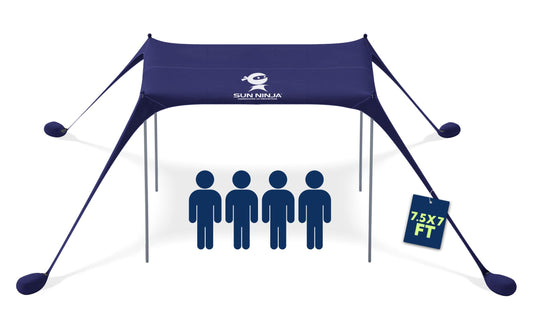 SUN NINJA Beach Tent Sun Shelter UPF50+ - Easy Pop Up Beach Canopy - Outdoor Shade for Camping Trips, Fishing, Backyard Fun Picnics - Sand Shovel, Ground Pegs & Stability Poles