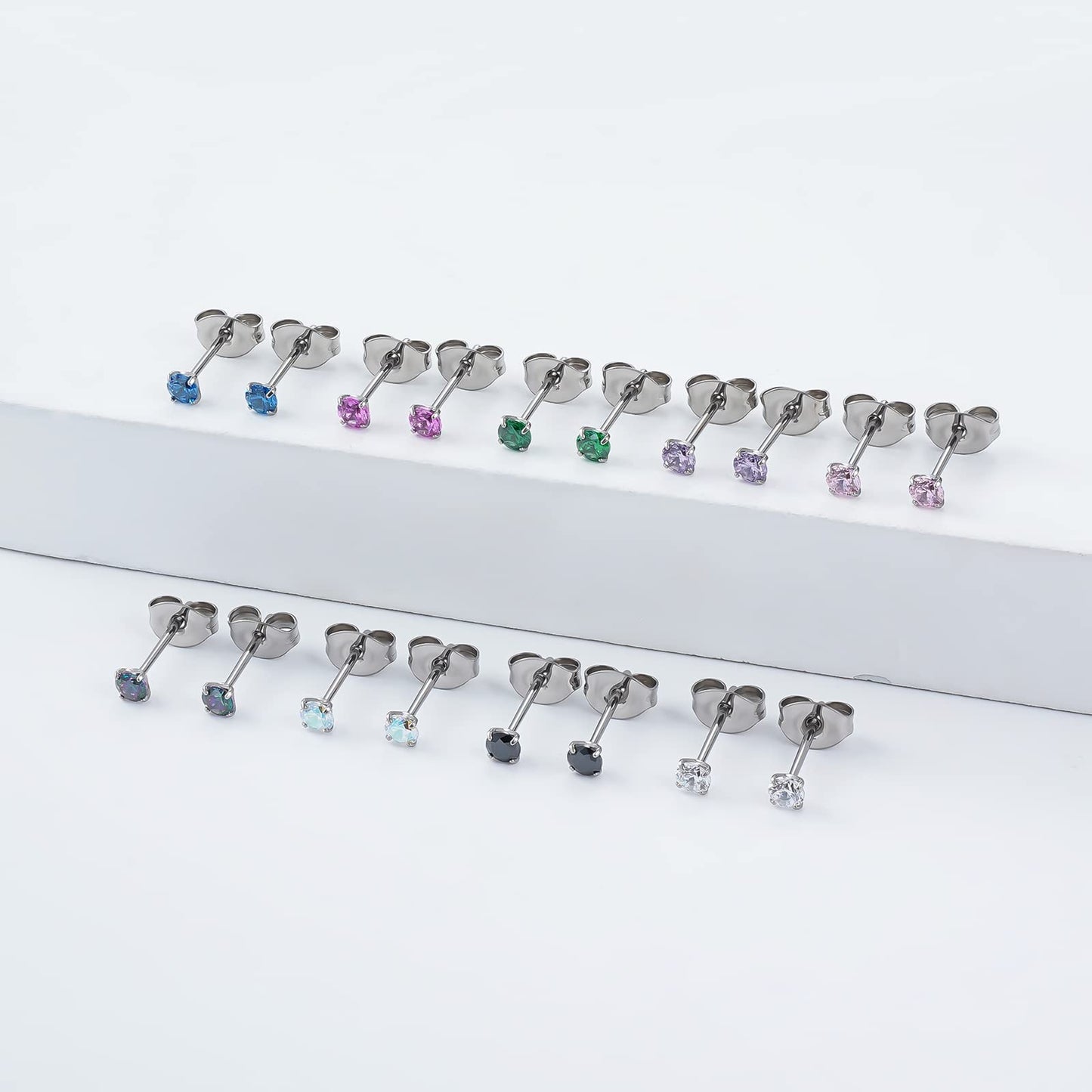 1 Pair Implant Grade Titanium Stud Earrings Set Hypoallergenic 3mm 4mm 5mm 6mm Cubic Zirconia G23 Titanium Earring Studs for Women Men for Sensitive Ear (3mm VM)
