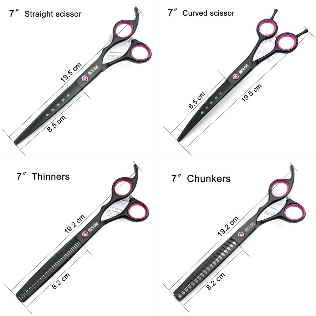7.0 inches Professional Dog Grooming Scissors Set Straight & thinning & Curved & chunkers with Comb in 1 Set