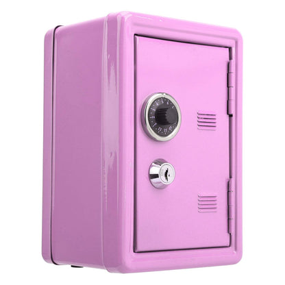 Kid's Bank Locker Safe, Metal Kids Safe Money Bank with Single Digit Combination Lock and Key, Built in Pullable Change Storage Box, 7.1x4.7x3.9 Inch Piggy Bank for Kids Birthday Gift(Pink)