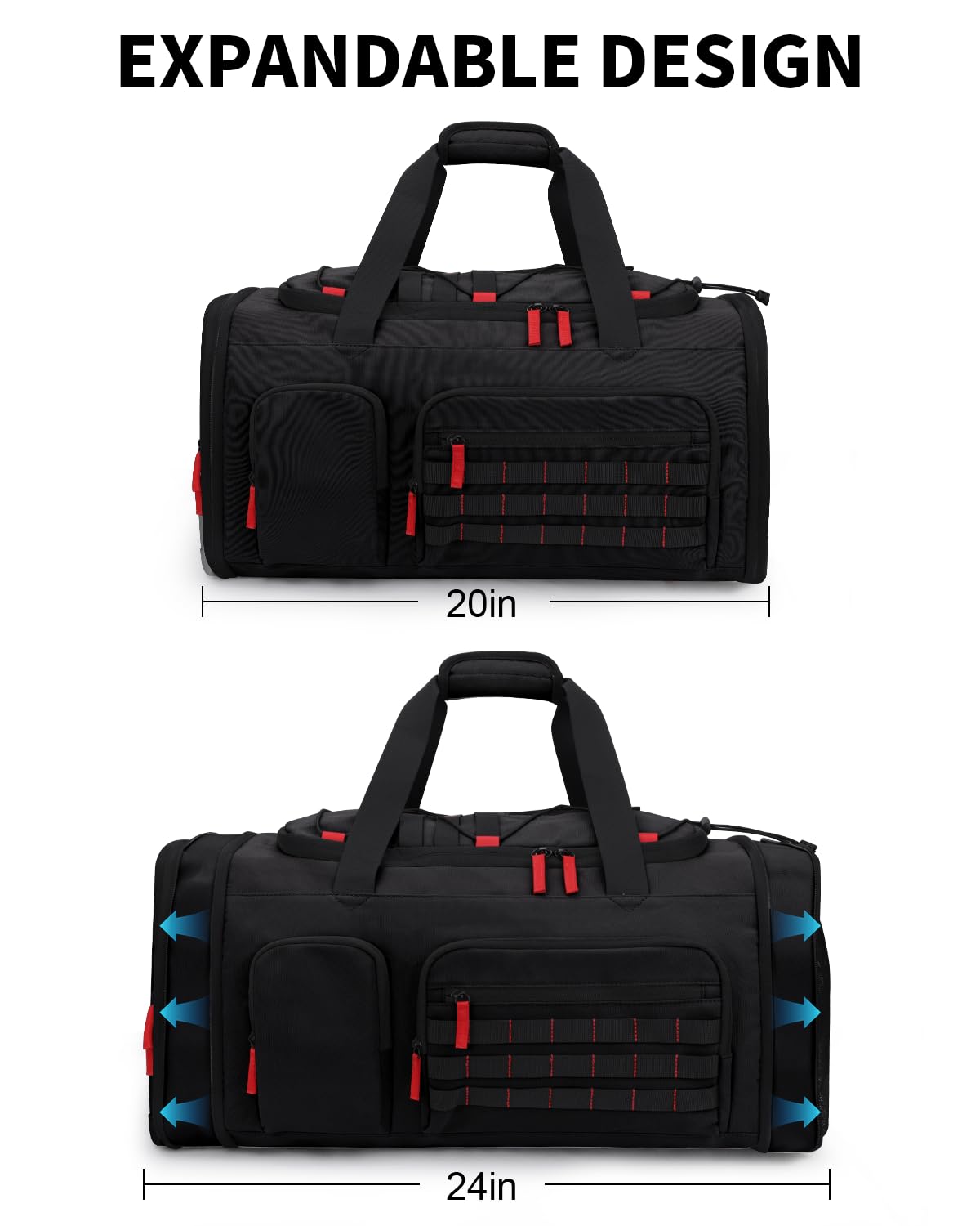 DD DEVILLI Gym Bags for Men Women, 45L Sports Travel Duffle Bag with Shoe Compartment, 3 in 1 Weekener Overnight Backpack with Wet Pocket, Black