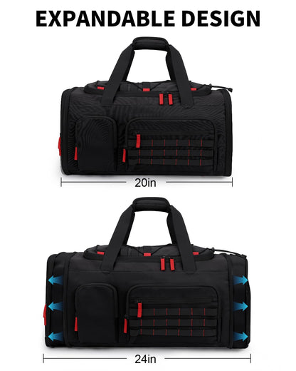DD DEVILLI Gym Bags for Men Women, 45L Sports Travel Duffle Bag with Shoe Compartment, 3 in 1 Weekener Overnight Backpack with Wet Pocket, Black