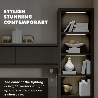 Black Shell Display Cabinet Lights, Under Shelf Lighting with Memory Function, 2 Sets of 4x12 Inch Plug-in Bookshelf Lighting, LED Cabinet Lights for Display Case/Pantry/Closet/Safe, Cold White 6000K
