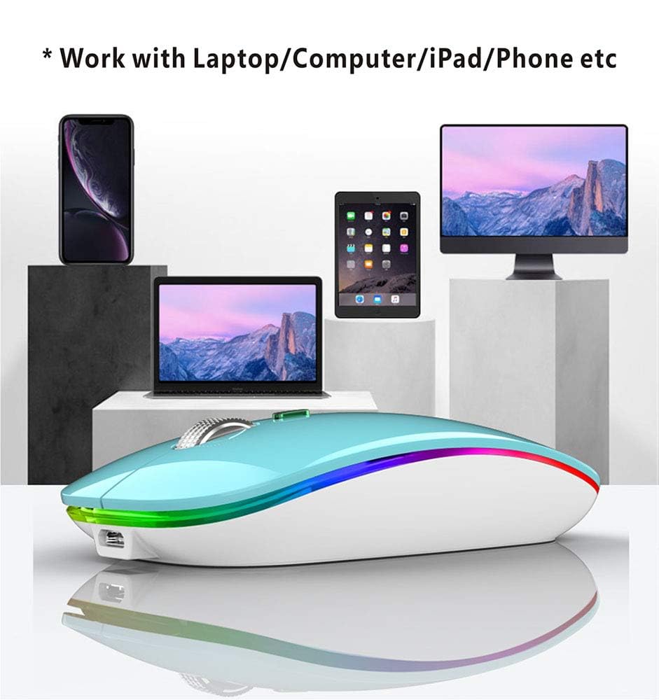 TENMOS Wireless Bluetooth Mouse, LED Slim (Bluetooth 5.1/5.0 + USB) 2.4GHz Rechargeable Silent Bluetooth Wireless Mouse with Type C Adapter for Laptop/MacBook/iPad OS 13 and Above (Matte Black)