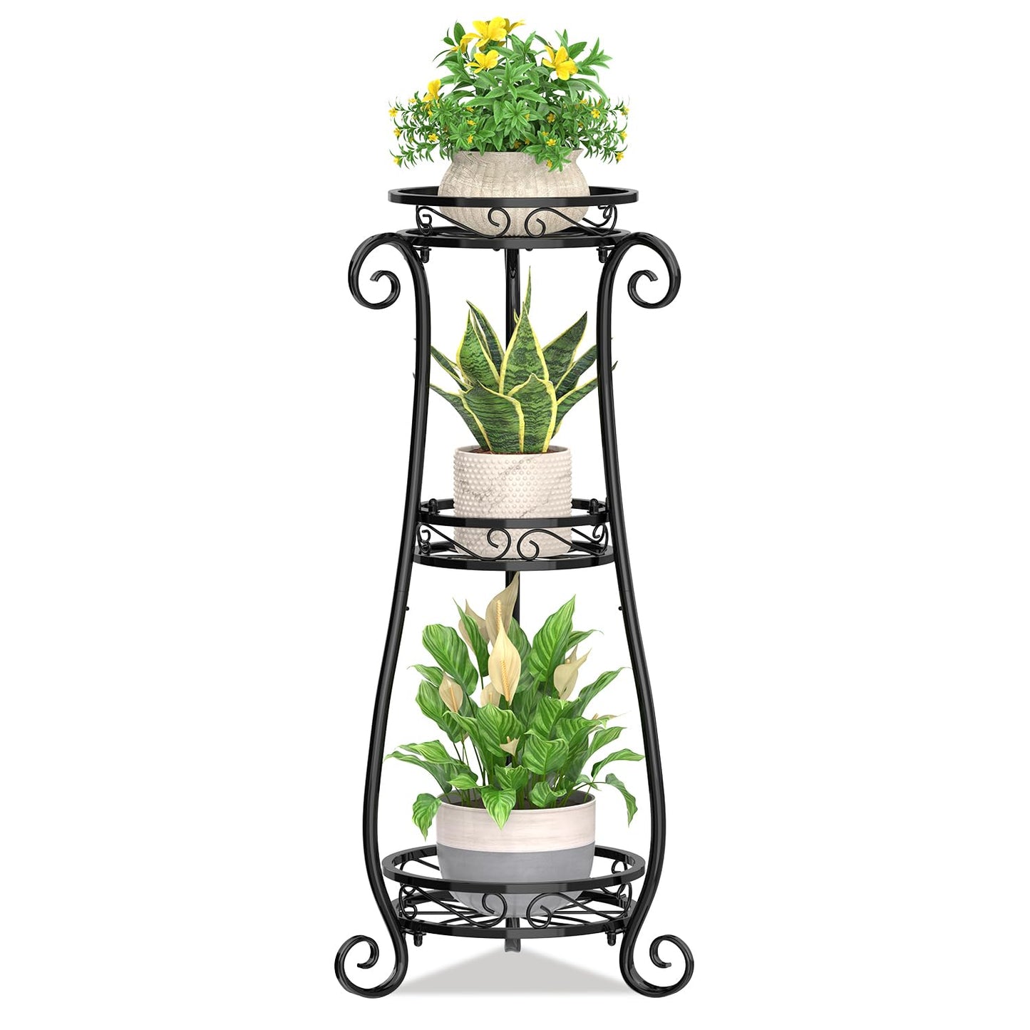 KMOTASUO 3 Tier Metal Plant Stand Indoor, 34 Inch Tall Corner Plant Stands for Indoor Plants, Flower Pot Holder Shelf Display Rack for Balcony Garden Patio Living Room(Black)