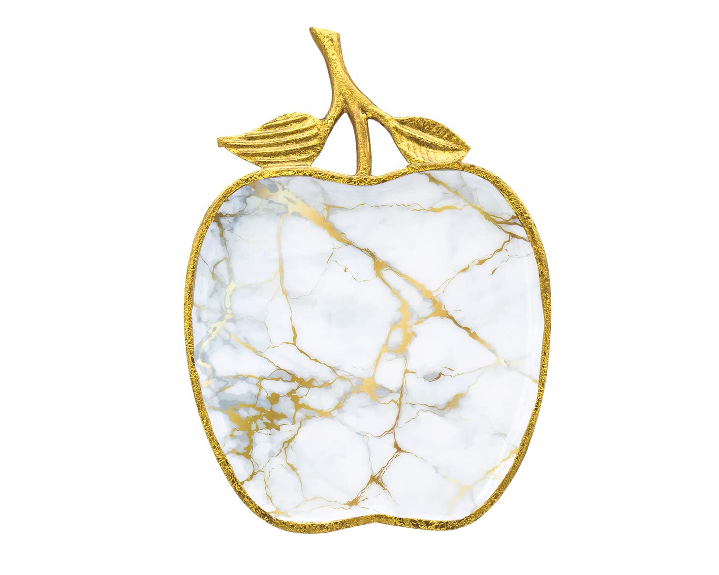 Godinger Cutting Board, Carving Board, for Meat, Fruit and Bread White and Gold Metal Marble Design, Apple Shaped 13.75X10