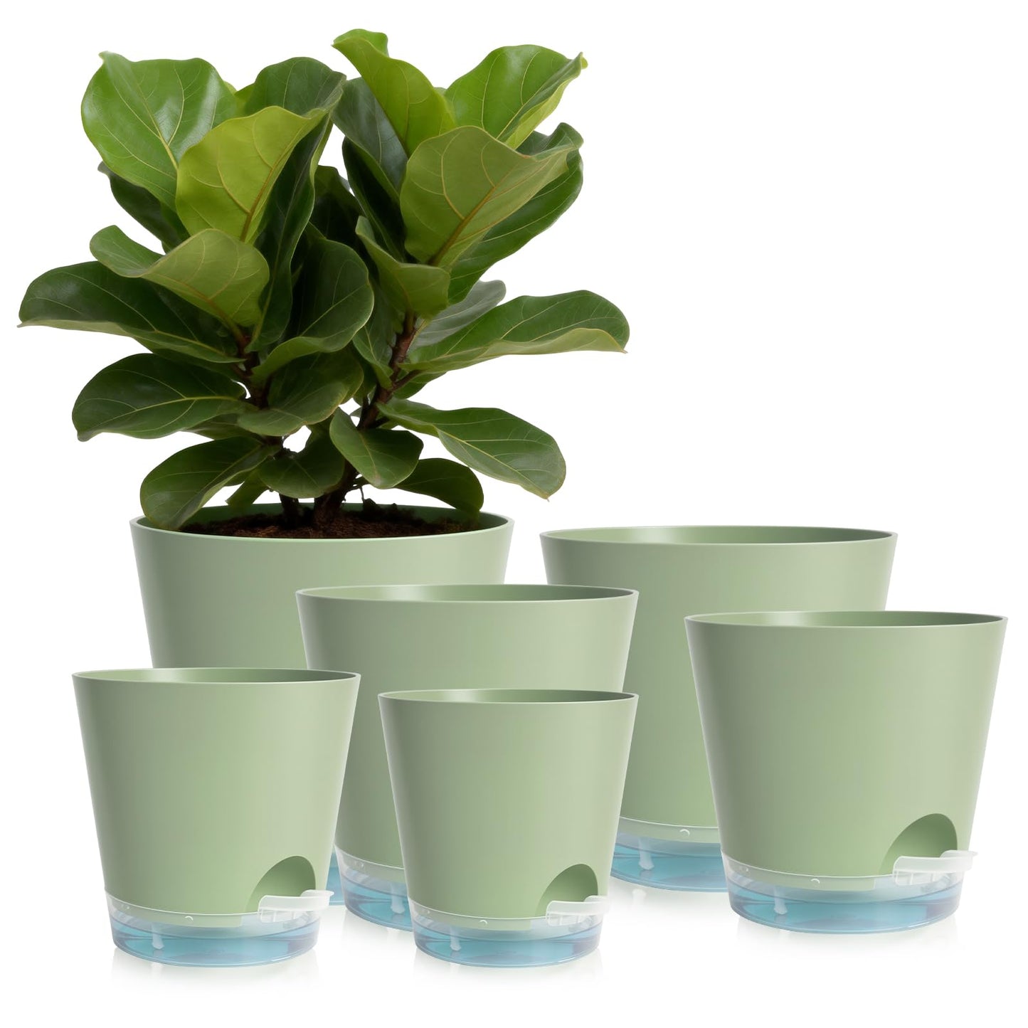 GARDIFE 2026 Upgraded Self Watering Plant Pots with Drainage Hole, 7/6.5/6/5.5/5/4 Inch Flower Planting Containers for House Plants, African Violet, Flowers, Cactus (Green, 7+6.5+6+5.5+5+4 inch)