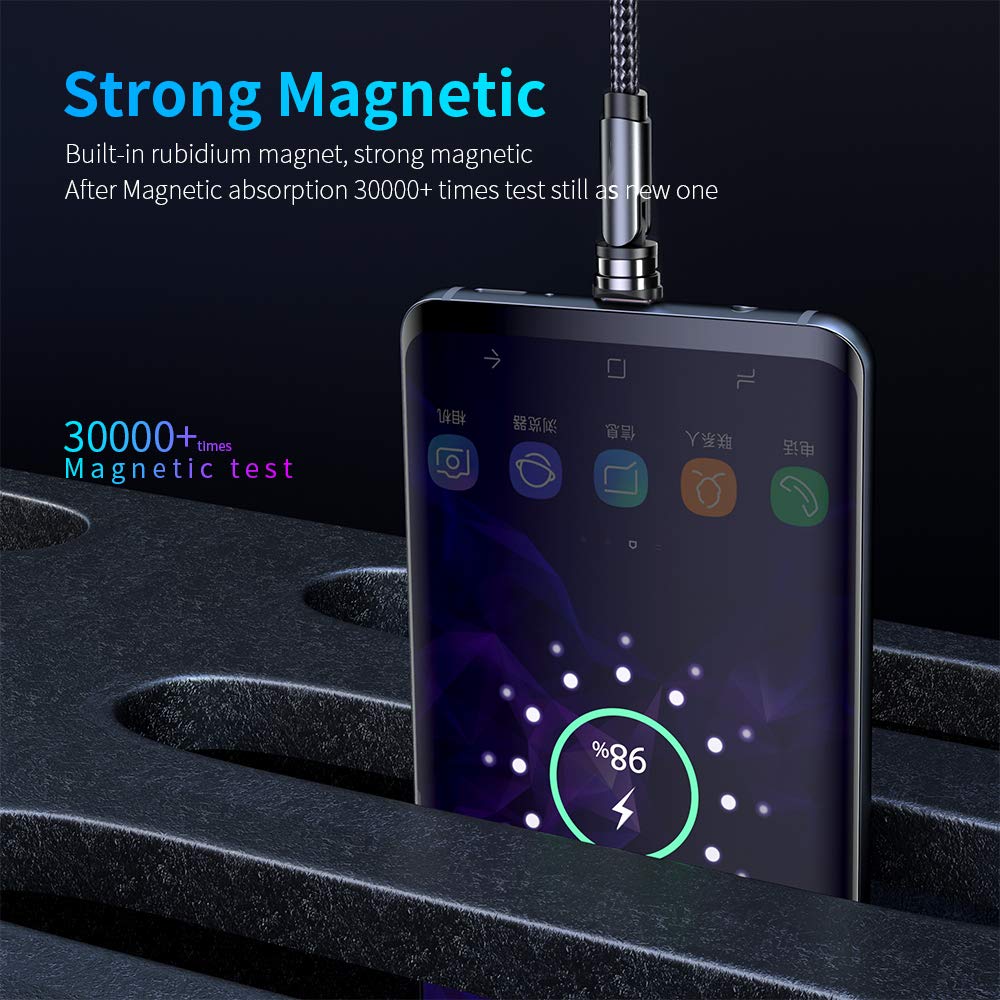 Bojianxin 540° Rotation 3 in 1 Magnetic Charging Cable (7-Pack, 1.6ft/3.3ft/6.6ft/6.6ft/10ft/10ft, Magnet Phone Charger Compatible with Micro USB, Type C Device, black, (NEW-7PACK)