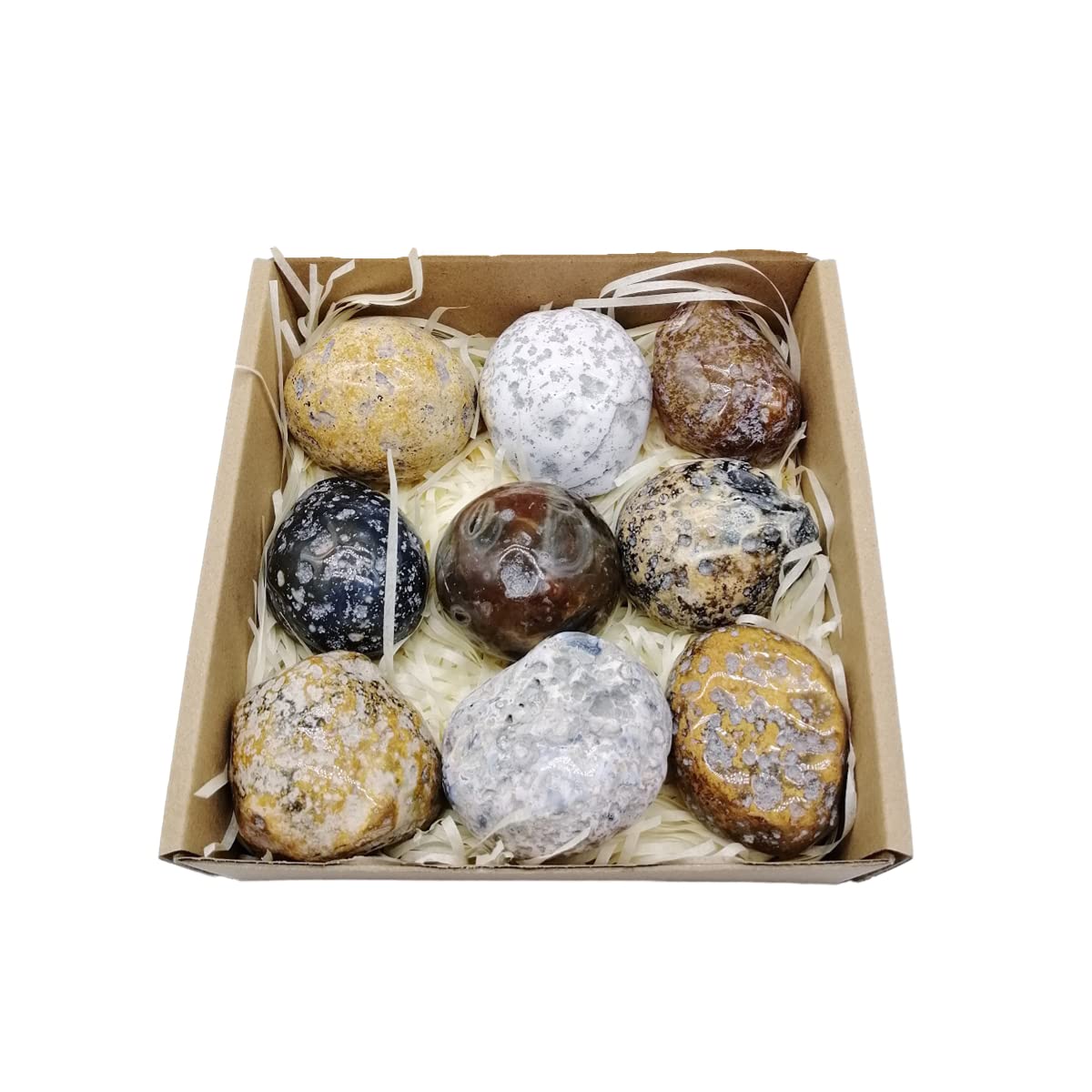 XMHOME Brazilian Agate Rough Rock 9Pcs Small Health Stress Exercise Massage Balls Healing Crystal Stone for Tumbling Specimen Collection Ornaments 2-3Lbs