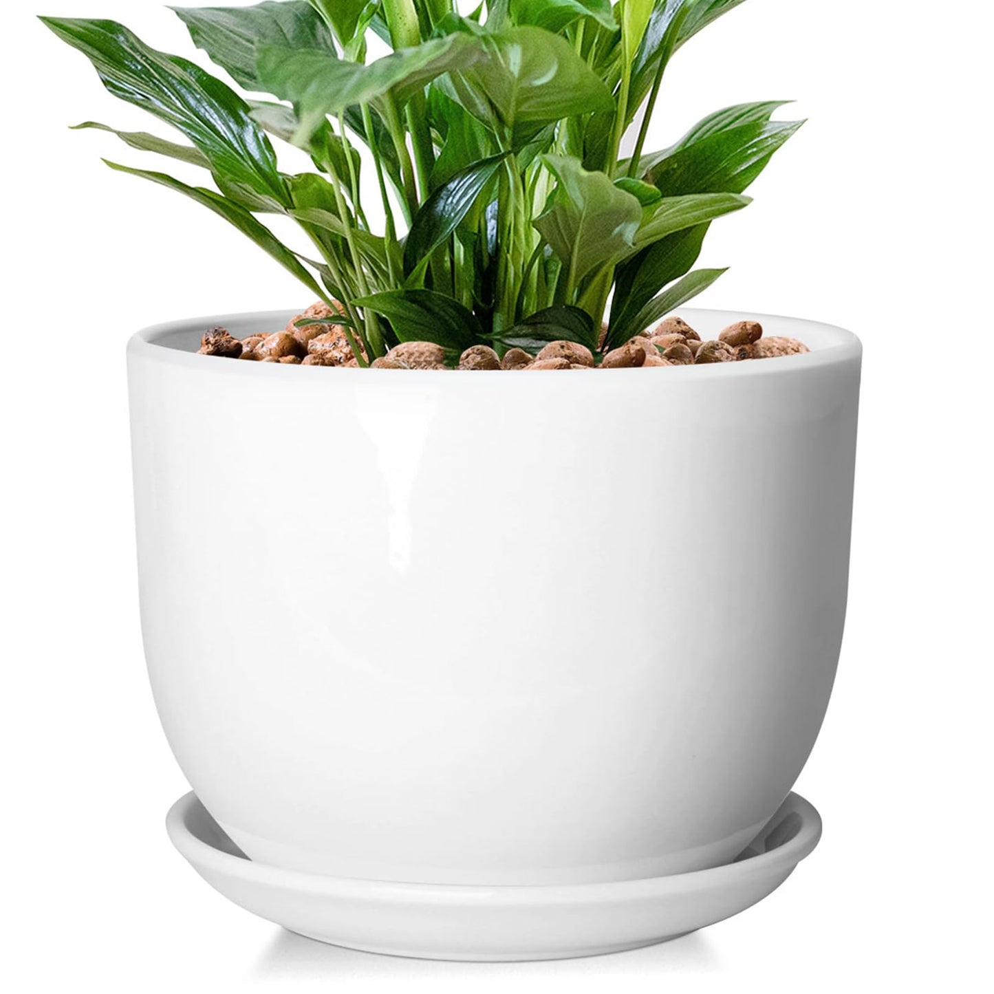 YUFDA Ceramic Plant Pots,White 5.5 Inch Flower Pots for Plants,Ceramic Planter with Drainage Holes,Indoor Planter Pots with Saucer,Outdoor Garden Pots (White, 4 Pack)