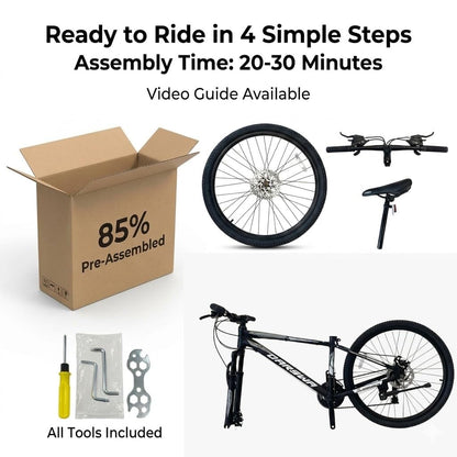 QARSWA 26 Inch Mountain Bike, Lightweight Aluminum Frame MTB with 21-Speed Trigger Shifter & Dual Disc Brakes, Comfort Foam Seat Adult Bicycle for Men and Women, Trail & Outdoor Riding, Matte Silver