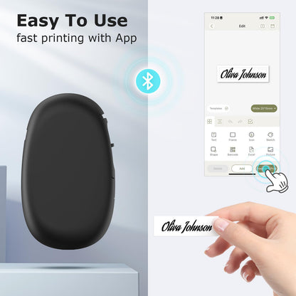SUPVAN E10 Mini Bluetooth Label Maker Machine with Tape, Continuous Waterproof Label, Versatile App with 40+ Fonts and 600+ Icons, Inkless Labeler for Home, Kitchen, School, Office Organization, Black
