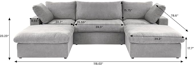 Cloud Modular Sectional Sofa Couch, 120.45" U Shaped Convertible Couches